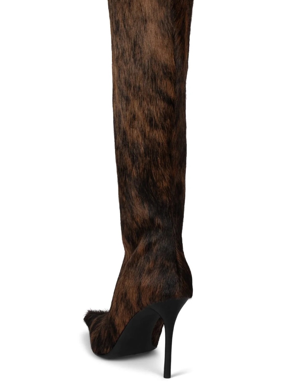 Cow Hide Pony Hair Pointed-Toe Stiletto Knee-High Boot - Brown Black Tan - Picture 3 of 3